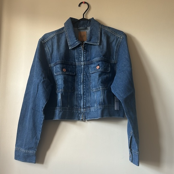 Gap women’s cropped denim jean jacket with zipper size XL new with tags - Picture 5 of 8
